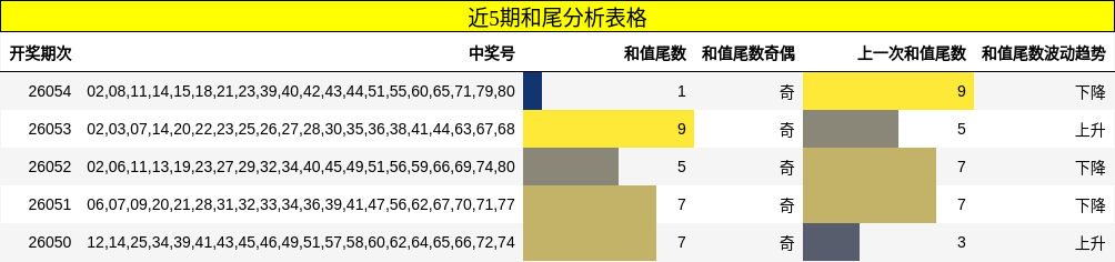 近5期和尾分析表格
