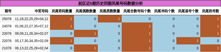 前区近5期历史同期凤尾号码数据分析