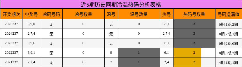 近5期历史同期冷温热码分析表格