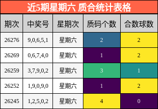 近5期星期六 质合统计表格