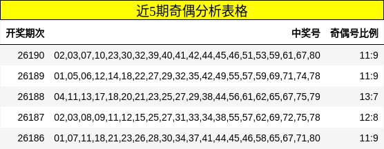 近5期奇偶分析表格